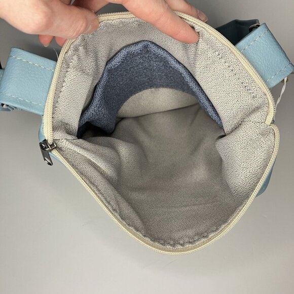 NWT Echos in the Attic Handmade Upcycled Crossbody Bag Blue Faux Leather Boho - Picture 4 of 8